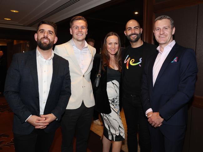 MELBOURNE, AUSTRALIA – MAY 28 2024 Terry, Liam, Tracy, Daniel and Ed at the CommBank Young Hero Awards held at the Langham Hotel in Melbourne. Picture: Brendan Beckett