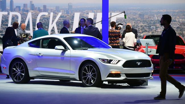 All eyes on this ... The 2016 Ford Mustang Coupe at the 2015 Los Angeles Auto Show in California. Picture: Frederic J. Brown