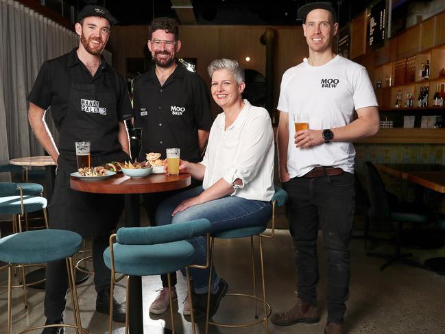 Manky Sally's staff including head chef Sam Bray, venue manager Niall Harden, Moo Brew managing director Lauren Sheppard and Moo Brew head brewer Jack Viney. Picture: Nikki Davis-Jones