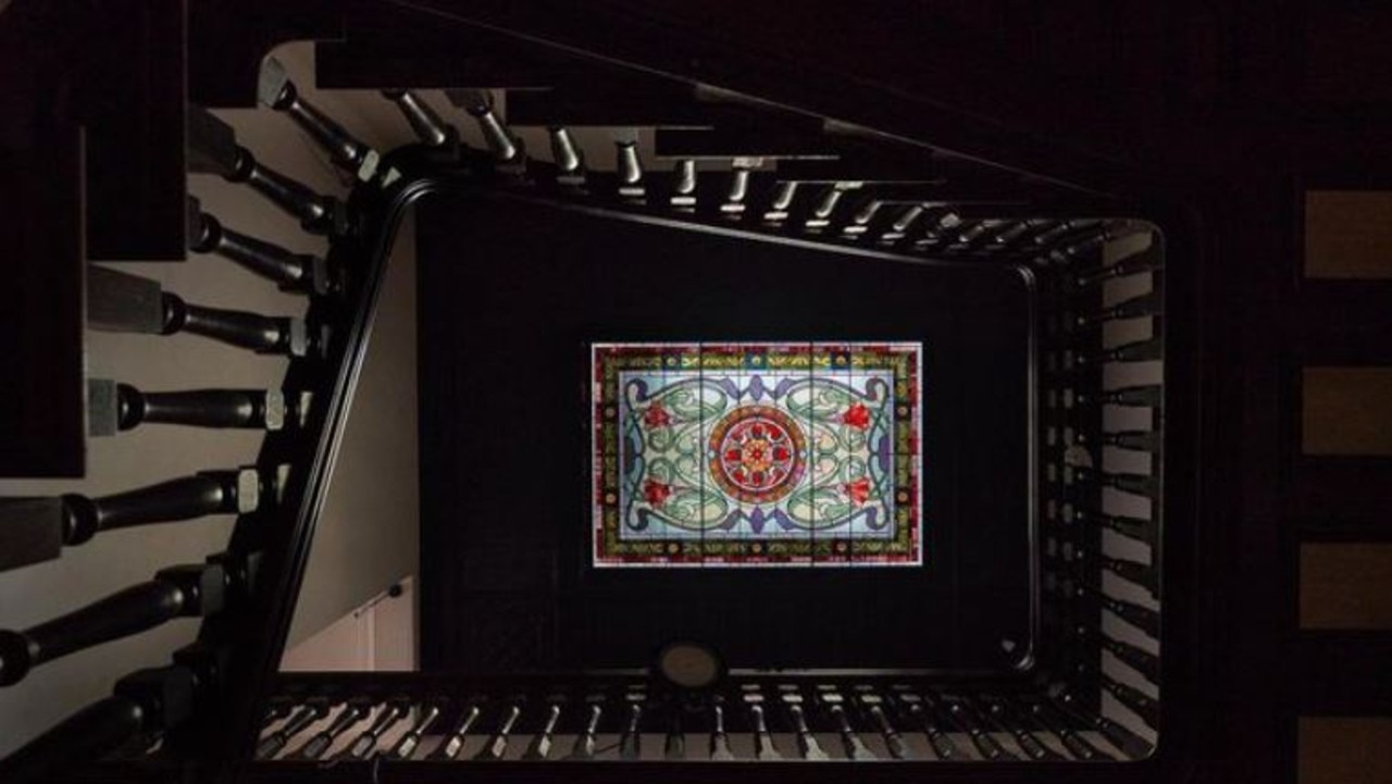 The laylight at the top of the grand staircase is now fully restored, as is the pressed metal ceiling.