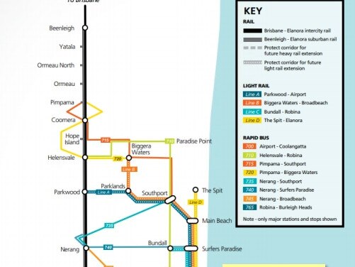 High frequency transport map for the Gold Coast.