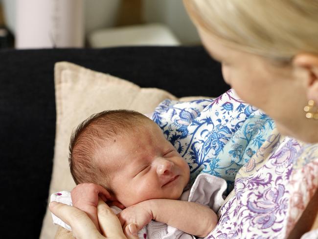 Clare Foreman with Isabel Foreman, (2.5 weeks old) pictured at their home, Brisbane 16th February 2024.Photo: Josh Woning/J&A Photography