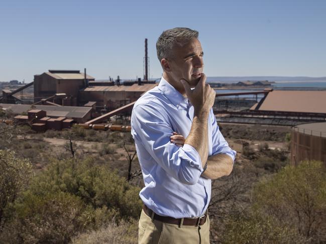 Premier Peter Malinauskas stands on Hummock Hill Lookout in Whyalla, overlooking Whyalla Steelworks . 17th February 2025 Picture: Brett Hartwig