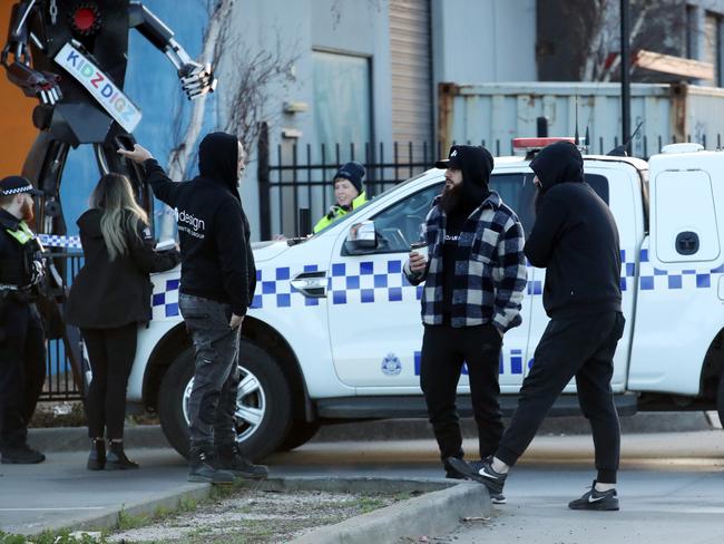 Police at the scene of the fire bombing in Hoppers Crossing. Picture: David Crosling