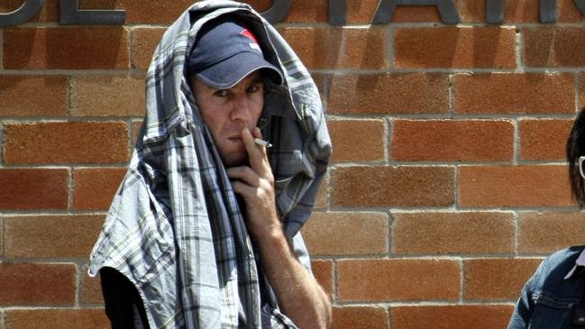 Bra Boy member Jai Abberton outside Waverly Court in Sydney, where he was apparently supporting a friend who breached a bail order.