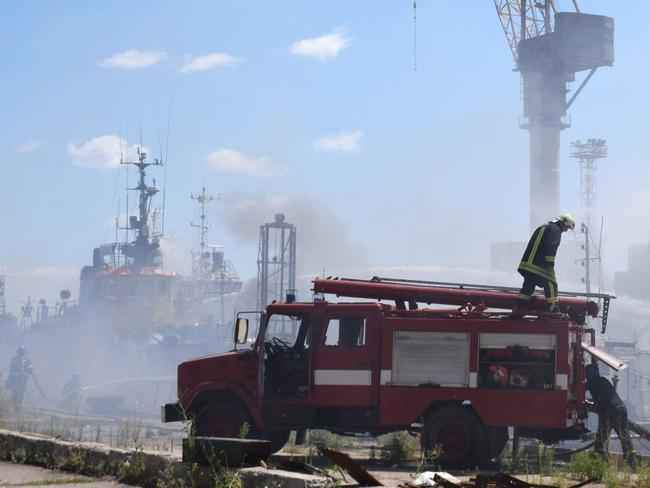 Russia said its missiles had destroyed a Ukrainian warship and weapons from the United States after a strike on Ukraine's Black Sea port of Odessa, crucial for grain exports, on July 24, 2022. Picture: Odessa City Council Telegram channel / AFP.