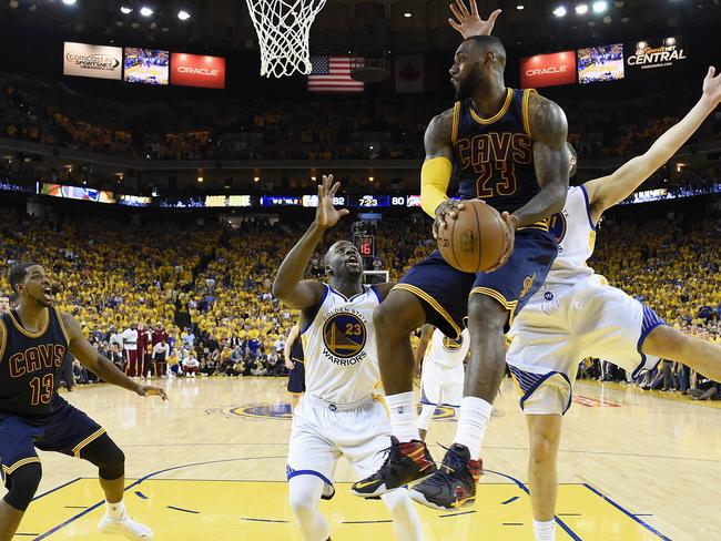 Cavs star LeBron James playing against Steph Curry’s Warriors in the NBA Finals last season.