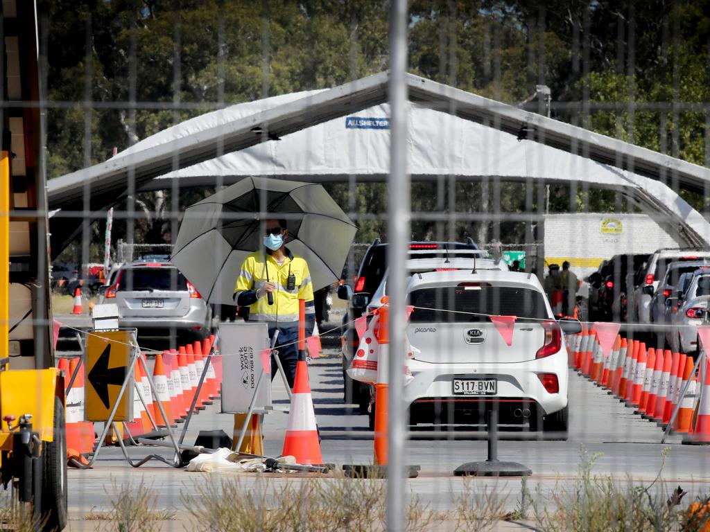 People lining up to get tested at the Victoria Park testing site in Adelaide. Picture: NCA NewsWire / Dean Martin