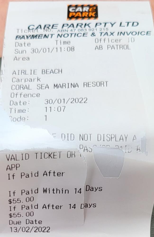 Coral Sea Marina private car park managers Care Park issued a payment notice claiming Mr Davey had committed an offence by failing to pay them. Picture: Supplied