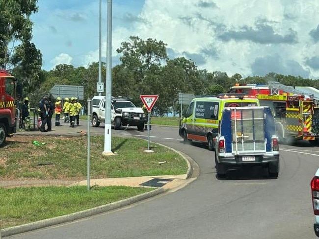 Aftermath of a two-vehicle collision at the intersection of Stuart Hwy and AMy Johnson Dr at Coonawarra on Friday afternoon, January 3, 2025. Picture: Supplied