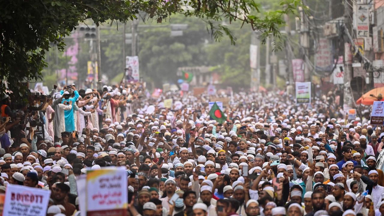 Activists shout anti-India slogans during a demonstration in Dhaka on June 10, 2022, to protest against former India's Bharatiya Janata Party spokeswoman Nupur Sharma over her incendiary remarks about Prophet Mohammed. Picture: AFP