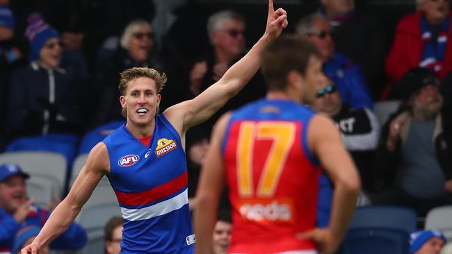 Aaron Naughton celebrates one of his three goals. Picture: Getty Images