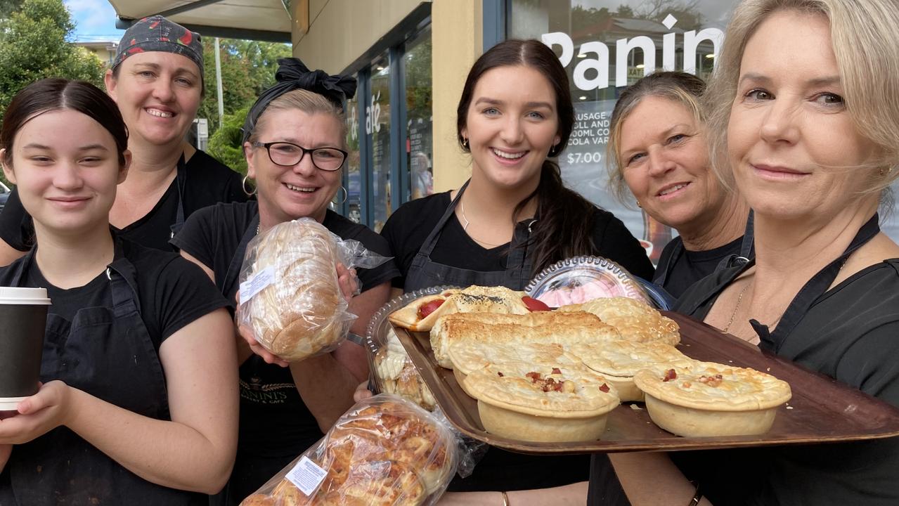 Panini's Bakery Gympie staff Maddie Harragan, Rosie Stolzenberg, Jodie Baxter, Mimi Rogers, Donna Dunmore and Nikki Ross celebrate being voted the region’s best bakery.