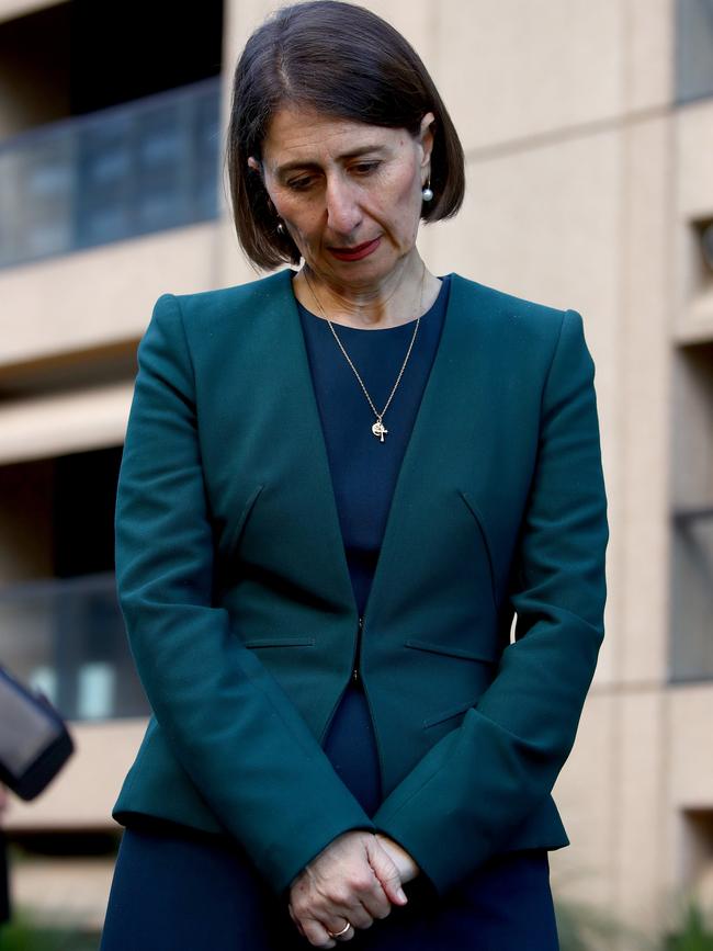 Gladys Berejiklian at a press conference after appearing before ICAC. Picture: Toby Zerna