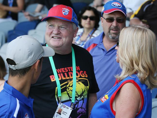 Western Bulldogs president Peter Gordon chats with fans. Picture: Michael Klein