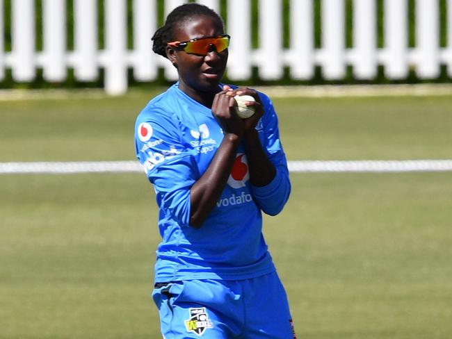 Stafanie Taylor takes a catch to remove Melbourne Renegades captain Jess Duffin for 44 in the first WBBL game against the Renegades at Karen Rolton Oval on Saturday, October 19, 2019. Picture: AAP IMAGE/DAVID MARIUZ