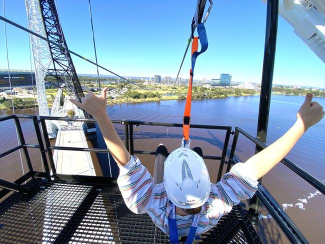 The zipline across the Swan River from Matagarup Bridge.