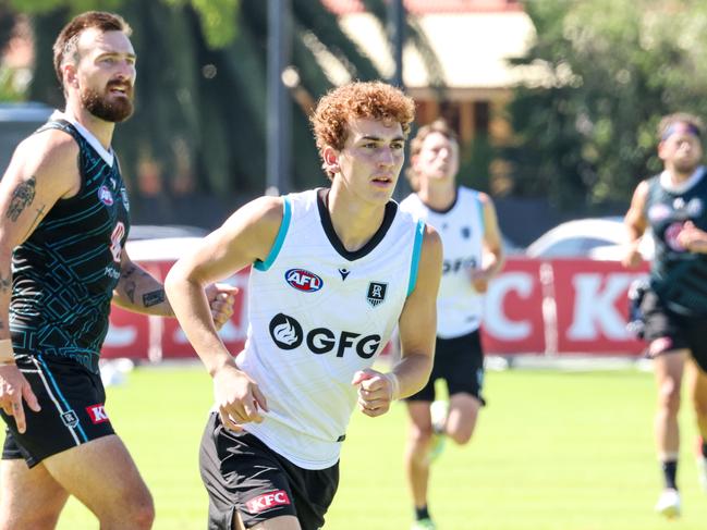 NEWS ADV Port training photos Norwood 2024 draft prospect Logan Evans, who is spending part of pre-season with the Power Image/Russell Millard Photography