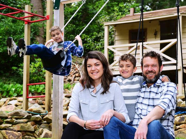 Philip Crawford and Louise Pfeiffer and their sons Orlando and Sebastian. Picture: Mark Brake/AAP