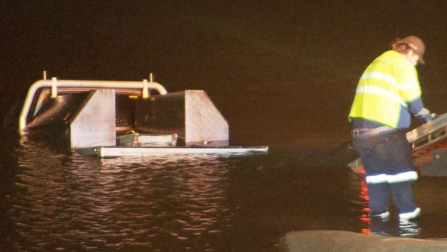 A ute was found in the water at Pimpama River on Wednesday night. Picture: 7 News