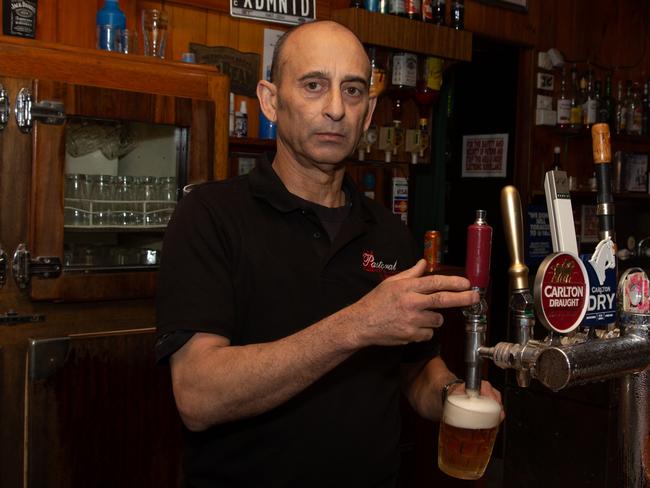 Publican Trevor Andrews at the Patoral Hotel in Echuca is opening today defying lockdown restrictions Picture: Bec Pilgrim,