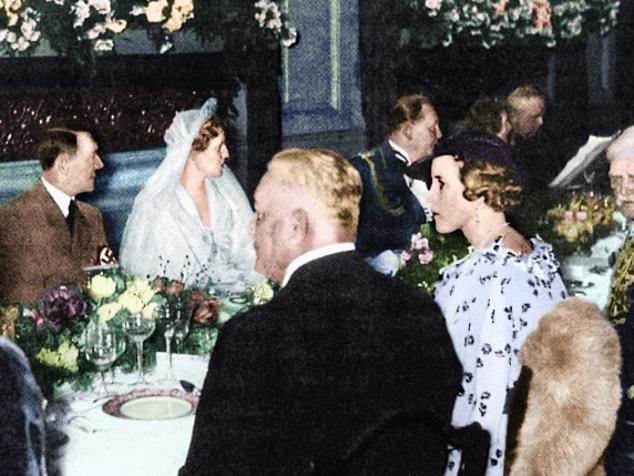 Prince Philip's sister Princess Sophie, sitting on right, opposite Hitler at the 1935 wedding of Hermann Goering (with gold braid) in scene featured in Channel 4 documentary