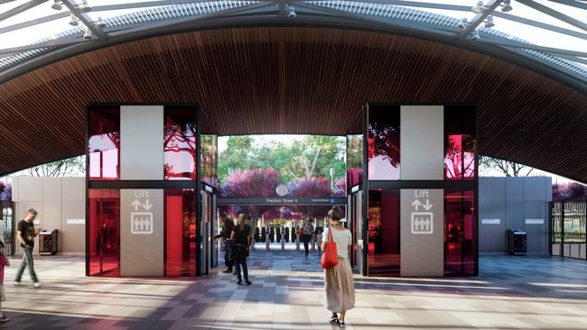 Artist’s impression of Sydney Metro, Cherrybrook Station showing the use of colour and the cherry blossoms