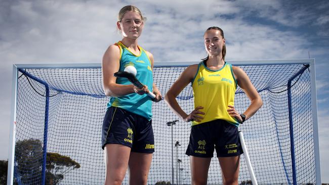 Katie Sharkey (left) is an emerging star in hockey. Picture: Dean Martin