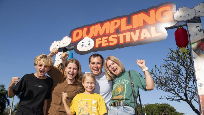 Chris Penrose, Rachel Penrose, Charli Penrose, Taj Penrose and Isla Penrose at the 2024 NT’s first Dumpling Festival. Picture: Pema Tamang Pakhrin