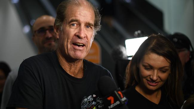 James Ricketson speaks to the media upon arriving at Sydney International airport on September 23, 2018 after he was released from a Cambodian jail. Picture: Saeed KHAN / AFP