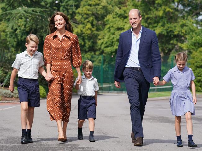 Prince George, Prince Louis and Princess Charlotte are settling in and making friends after Princess Catherine and Prince William dropped them off to their new school. Picture: AFP.