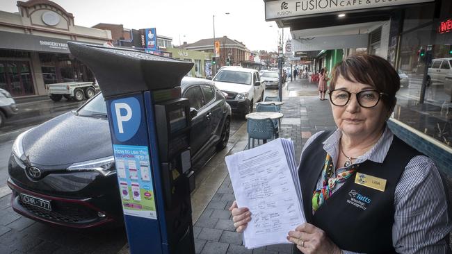 Winning's News and Lotto co owner Lisa Martin who will send a petition with more than 1000 signatures to the Hobart City Council over parking woes in the North Hobart strip. Picture: Chris Kidd