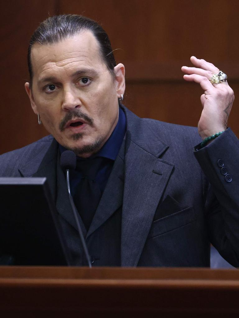 Johnny Depp testifies during the defamation trial. Picture: Jim Lo Scalzo/AFP