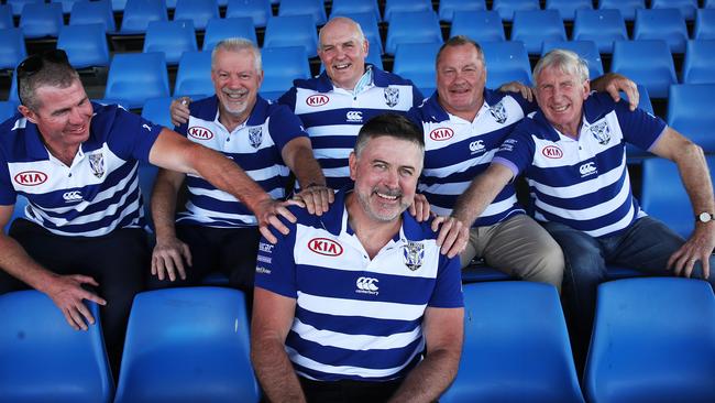 The Bulldogs are forming a Captains Circle of their past five premiership captains under new coach Dean Pay (front). It includes Andrew Ryan, George Peponis, Peter Tunks, Terry Lamb, and Steve Mortimer. Picture: Phil Hillyard