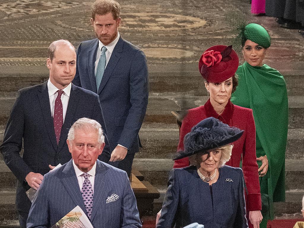 The last time Harry, Meghan, William and Kate were seen together in March 2020. Picture: Phil Harris / POOL / AFP.