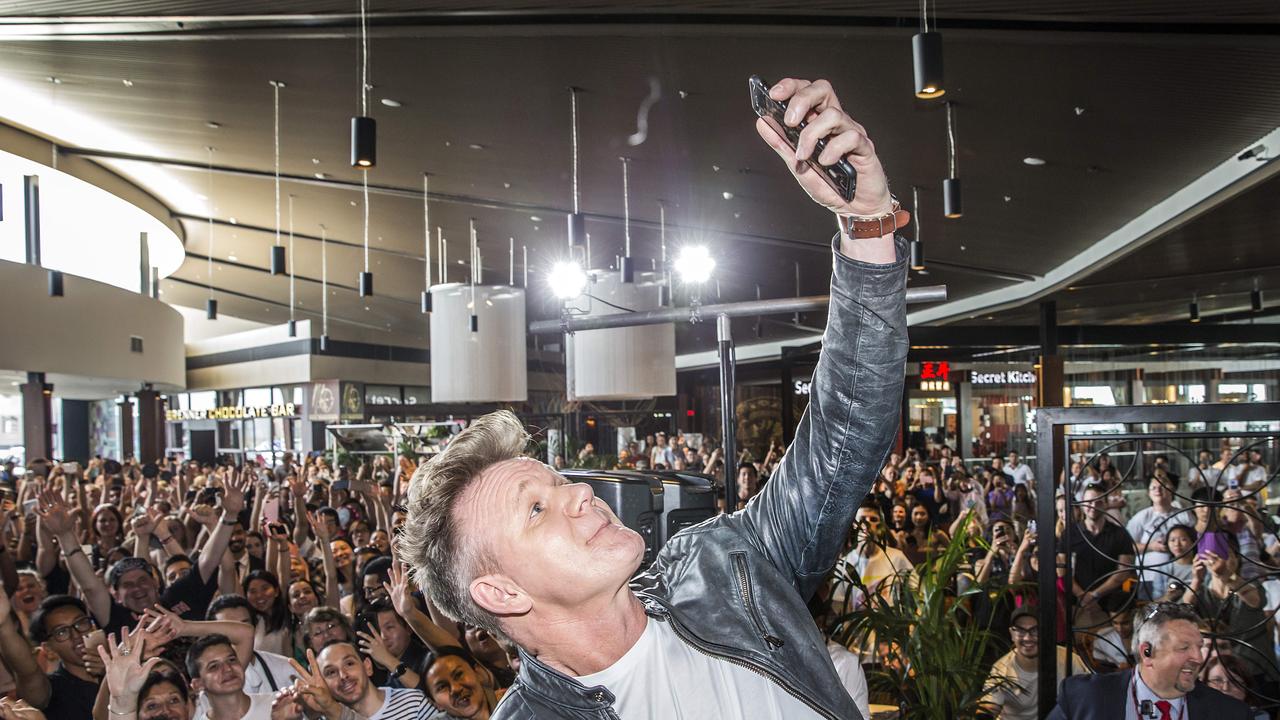 Gordon Ramsay takes a selfie at Westfield Doncaster of him and his huge hair. Picture: Sarah Matray