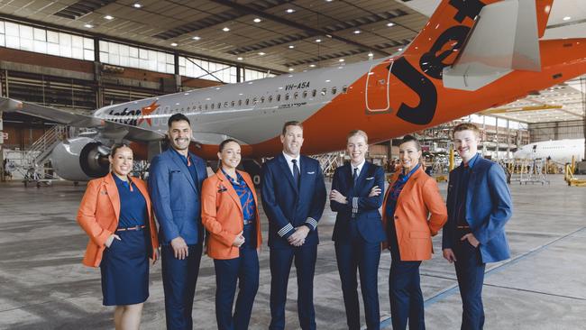 Jetstar crew are turning out in a brand new uniform from Thursday. Picture: Hilary Walker