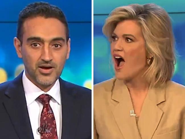 Waleed Aly and Sarah Harris. Picture: Channel 10.