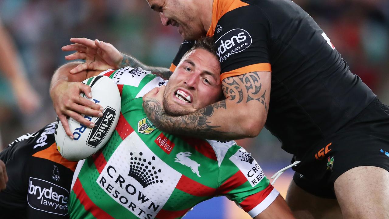 Sam Burgess in action against the Tigers.