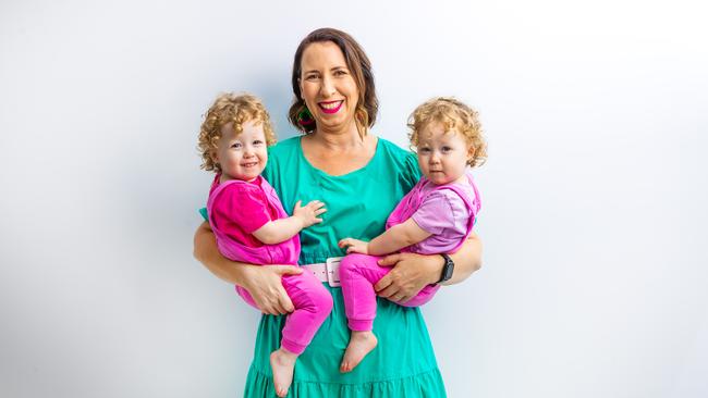 Marni Cochrane and her miracle twins Billie and Poppy, who were given blood transfusions while still in the womb. Picture: Nigel Hallett