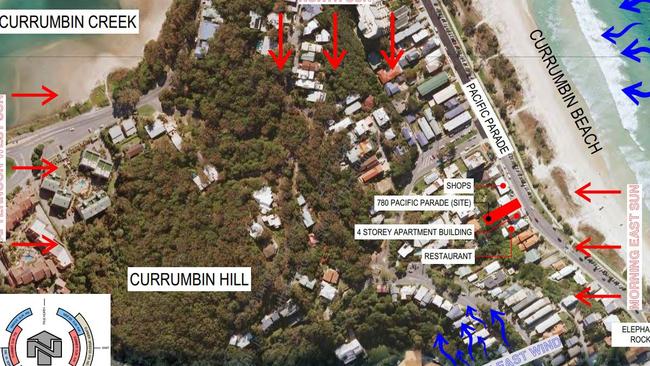 Aerial view of planned units in Pacific Parade at Currumbin.