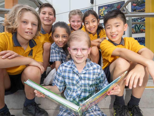 Year 3 Strathmore North Primary School students LEFT-RIGHT, Reuben, Elisha, Ava, Elie, Mia and Kyle. Picture: Tony Gough