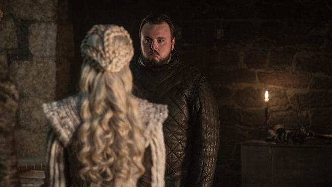 Dany speaks with Sam in a scene from episode one of season 8 of Game Of Thrones. Picture: HBO/Foxtel