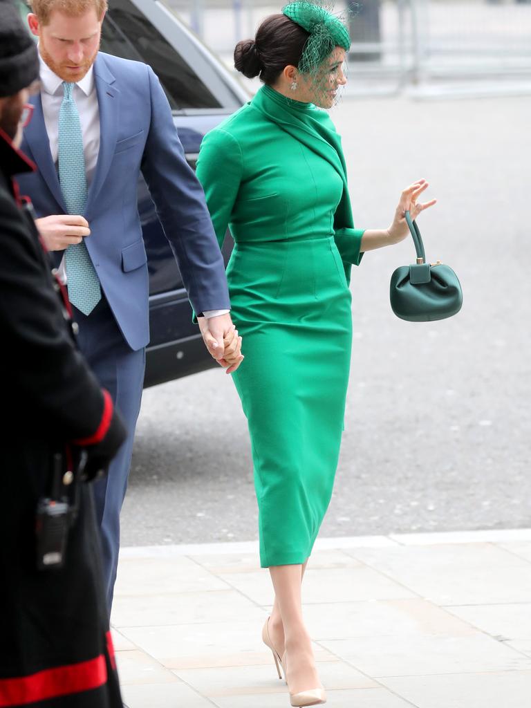 Meghan was resplendent in green for the occasion. Picture: Chris Jackson/Getty Images