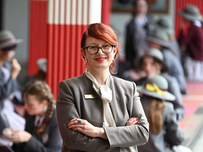 8/8/2023: Mt Alvernia school Principal Samantha Jensen  at the school , Kedron, Brisbane.Ms Jensen has weighed in on teacher shortage and says schools must be creative to combat the shortages including sharing specialist teachers, move to video learning and even after hours classes. pic: Lyndon Mechielsen/Courier Mail