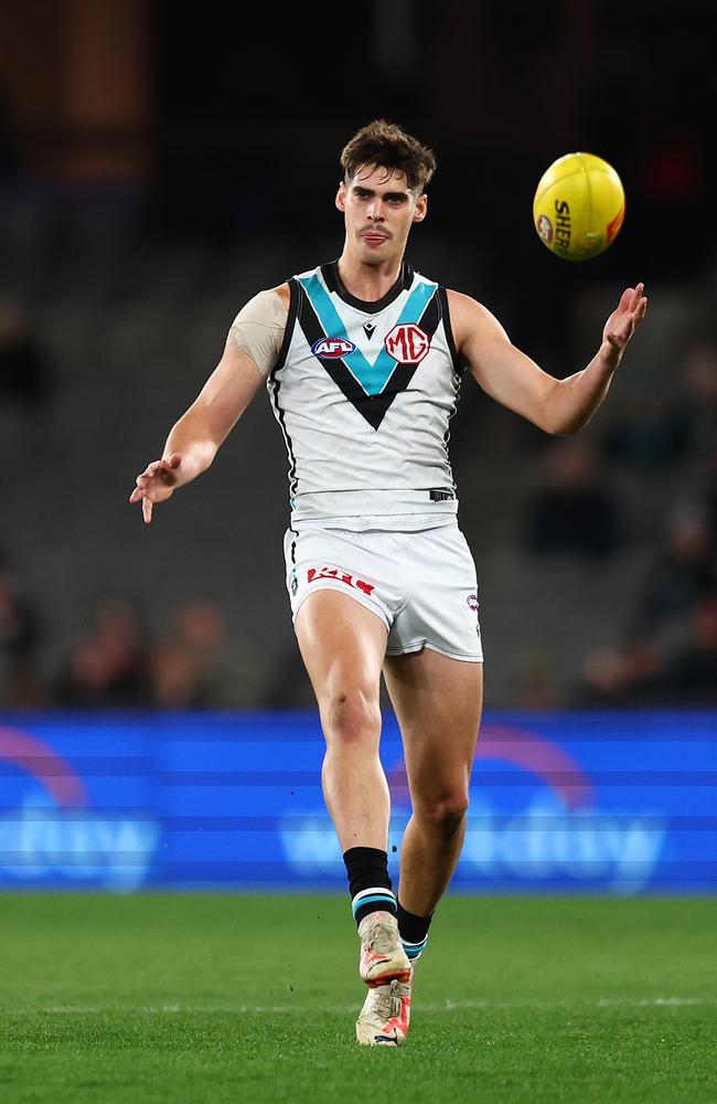 Brandon Zerk-Thatcher bounced back after the Port defence was questioned during the week. Picture: Graham Denholm/AFL Photos/via Getty Images.