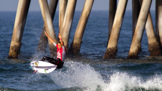 Sally Fitzgibbons during her round two heat at the Vans US Open of Surfing at Huntington Beach.