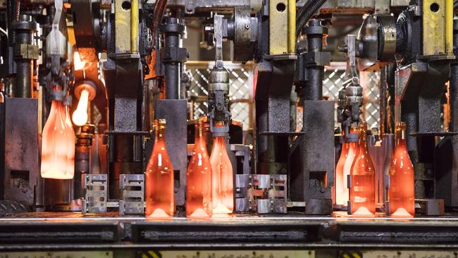 Glass bottle production at Orora Group’s manufacturing facility at Kingsford near Gawler. Picture: Supplied.