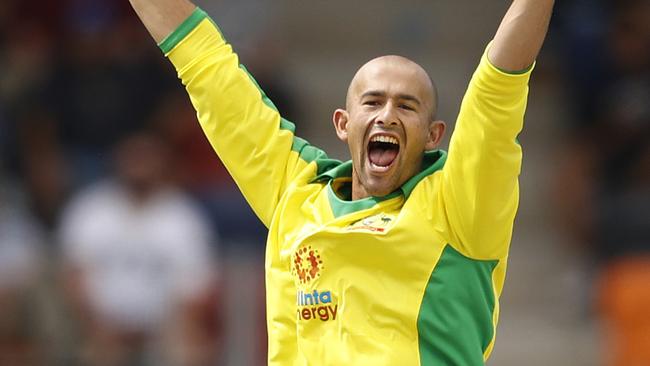 Ashton Agar celebrates a wicket. Picture. Phil Hillyard