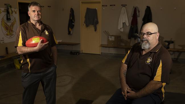 Rosebery Toorak games record holder Duncan Murfet and club president Joe Sucic consider the future of the club due to a player shortage. Picture: Grant Wells